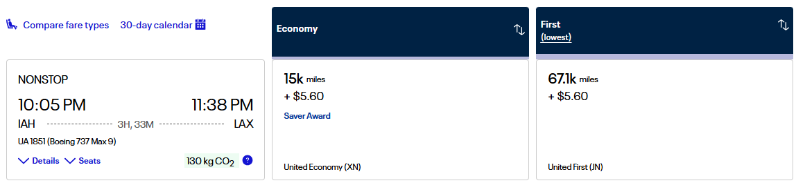 point.me United Airlines live result
