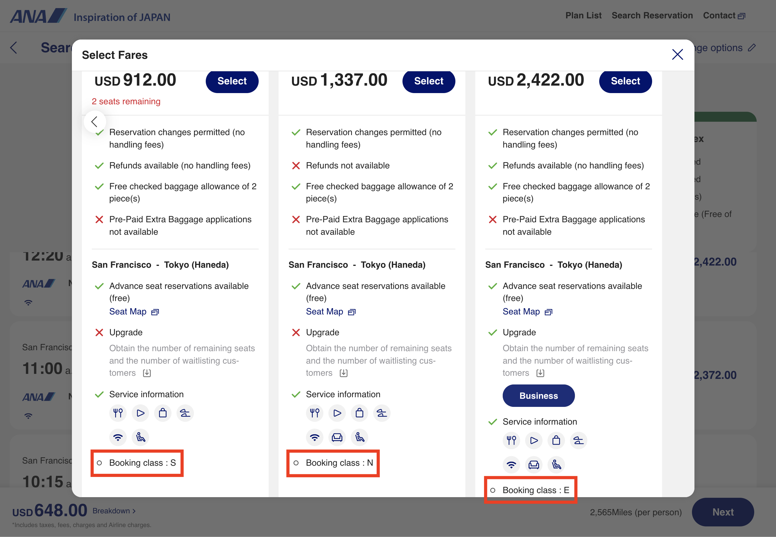 ANA fare codes ANA fare codes
