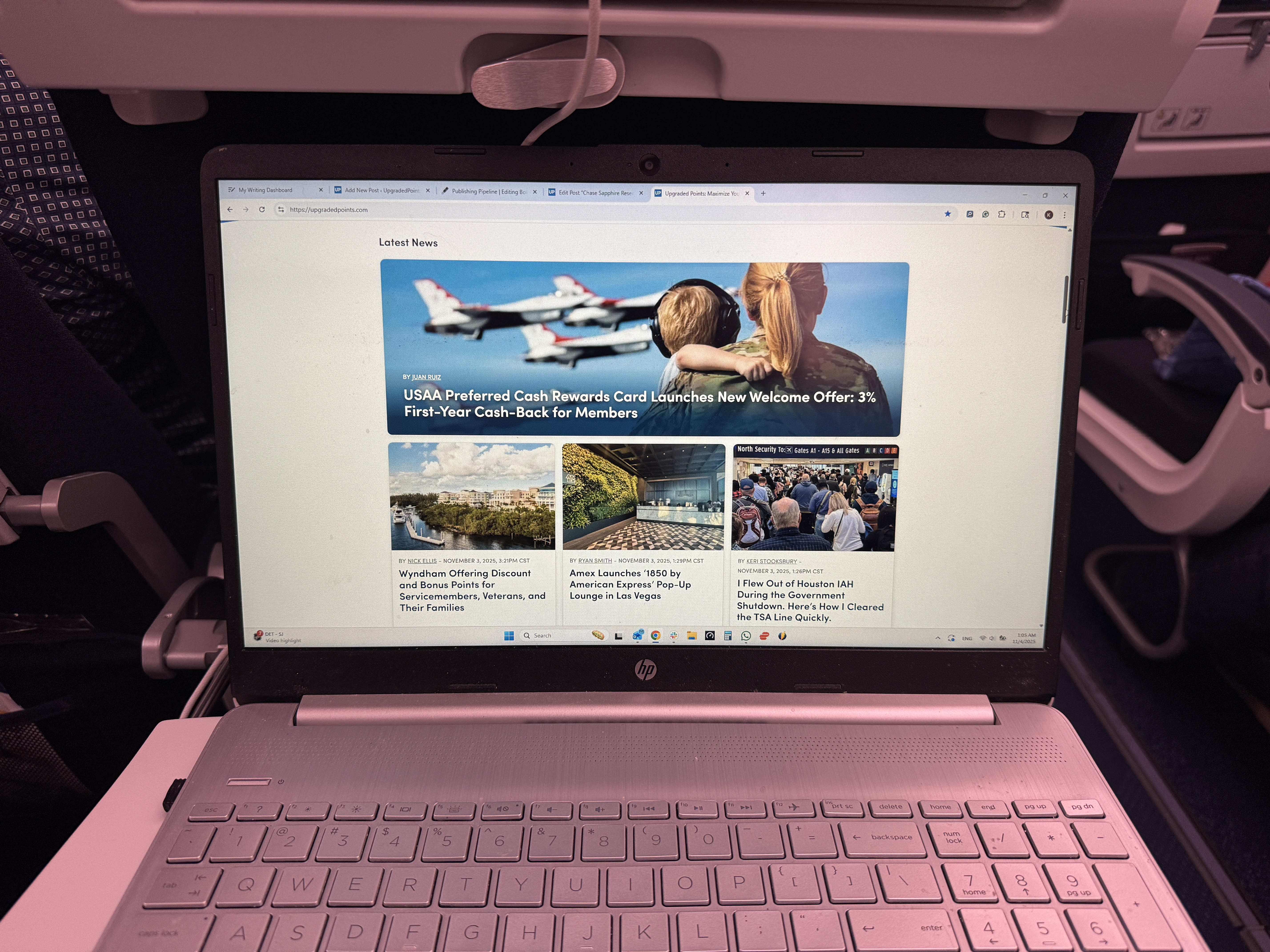 Air France A350 900 IAH CDG economy laptop on tray