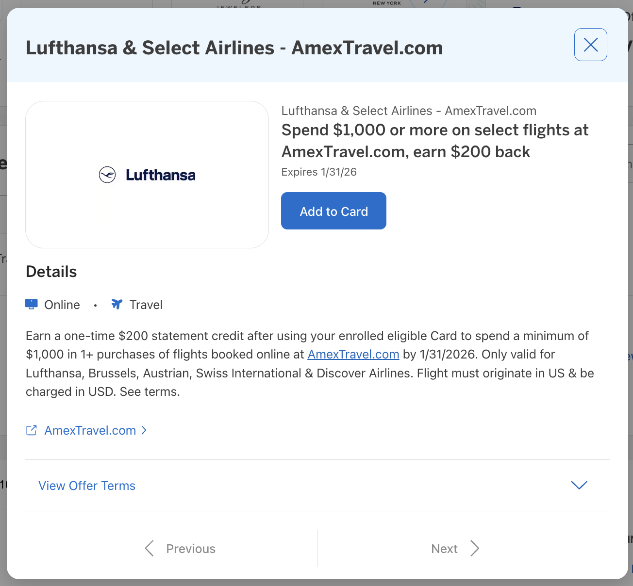 Amex Offer Lufthansa November 2025