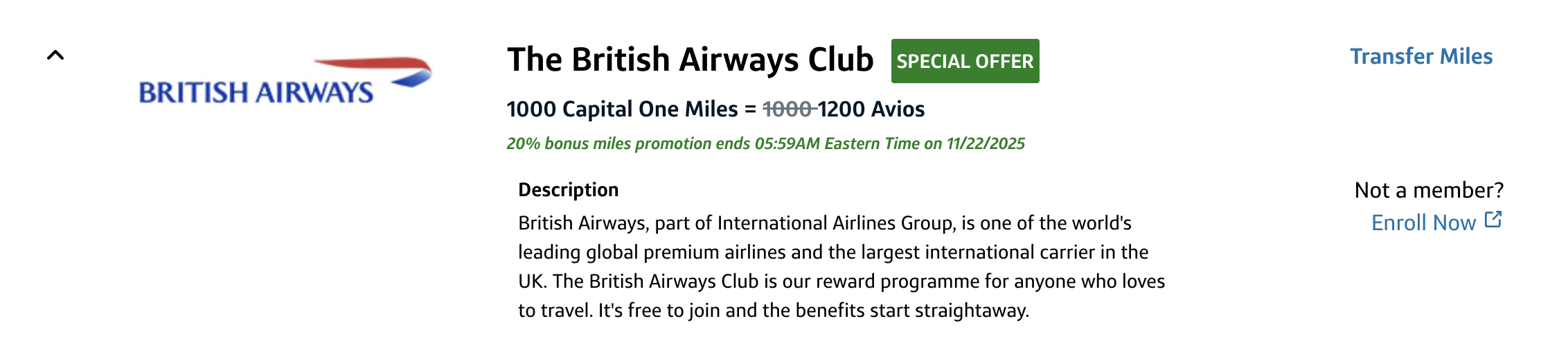 Capital One British Airways transfer bonus November 2025 Capital One British Airways transfer bonus November 2025