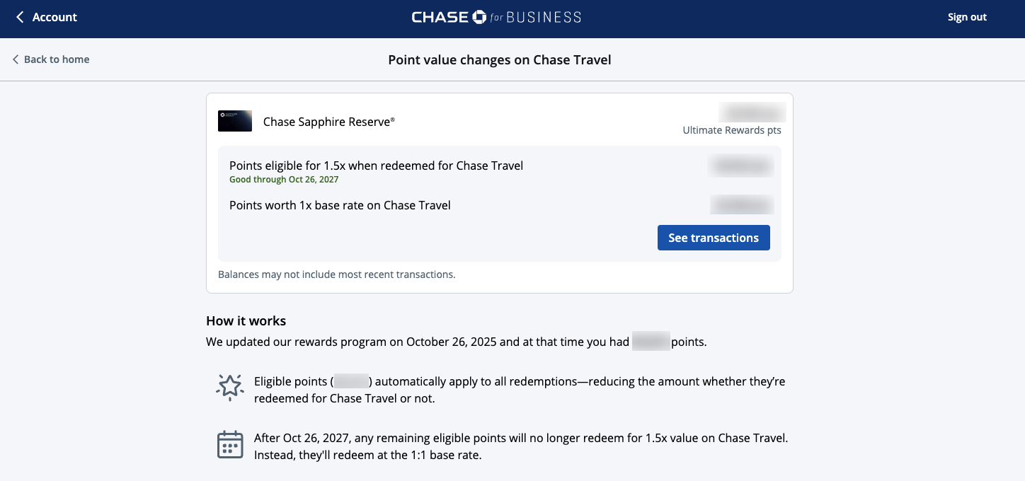 Viewing how many points can be redeemed at 1.5 cents per point on Chase Travel Viewing how many points can be redeemed at 1.5 cents per point on Chase Travel