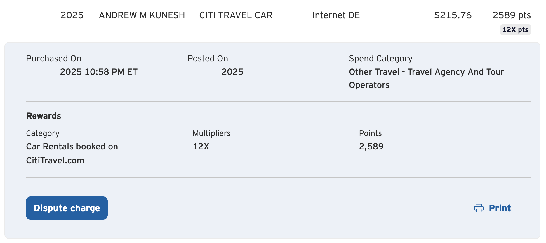 Citi Travel rental car earnings on the Citi Strata Elite Citi Travel rental car earnings on the Citi Strata Elite