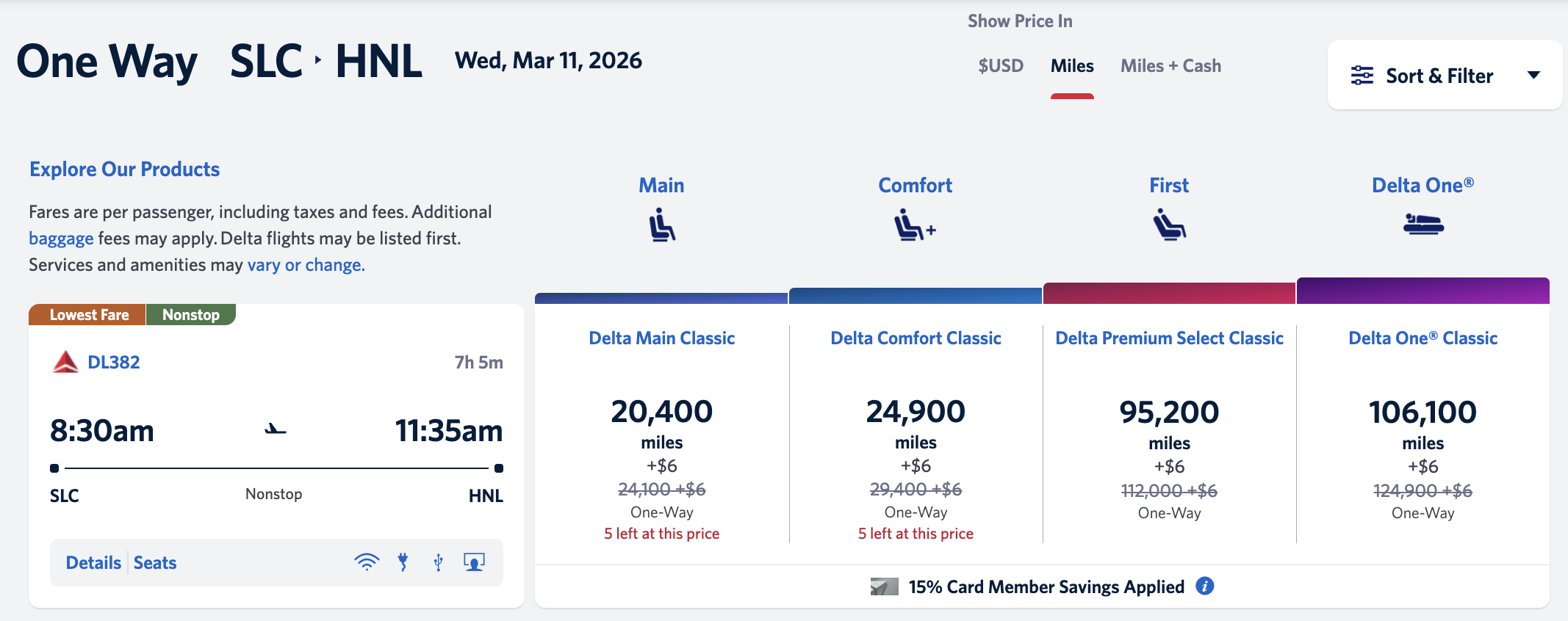 Delta TakeOff 15 discount SLC HNL