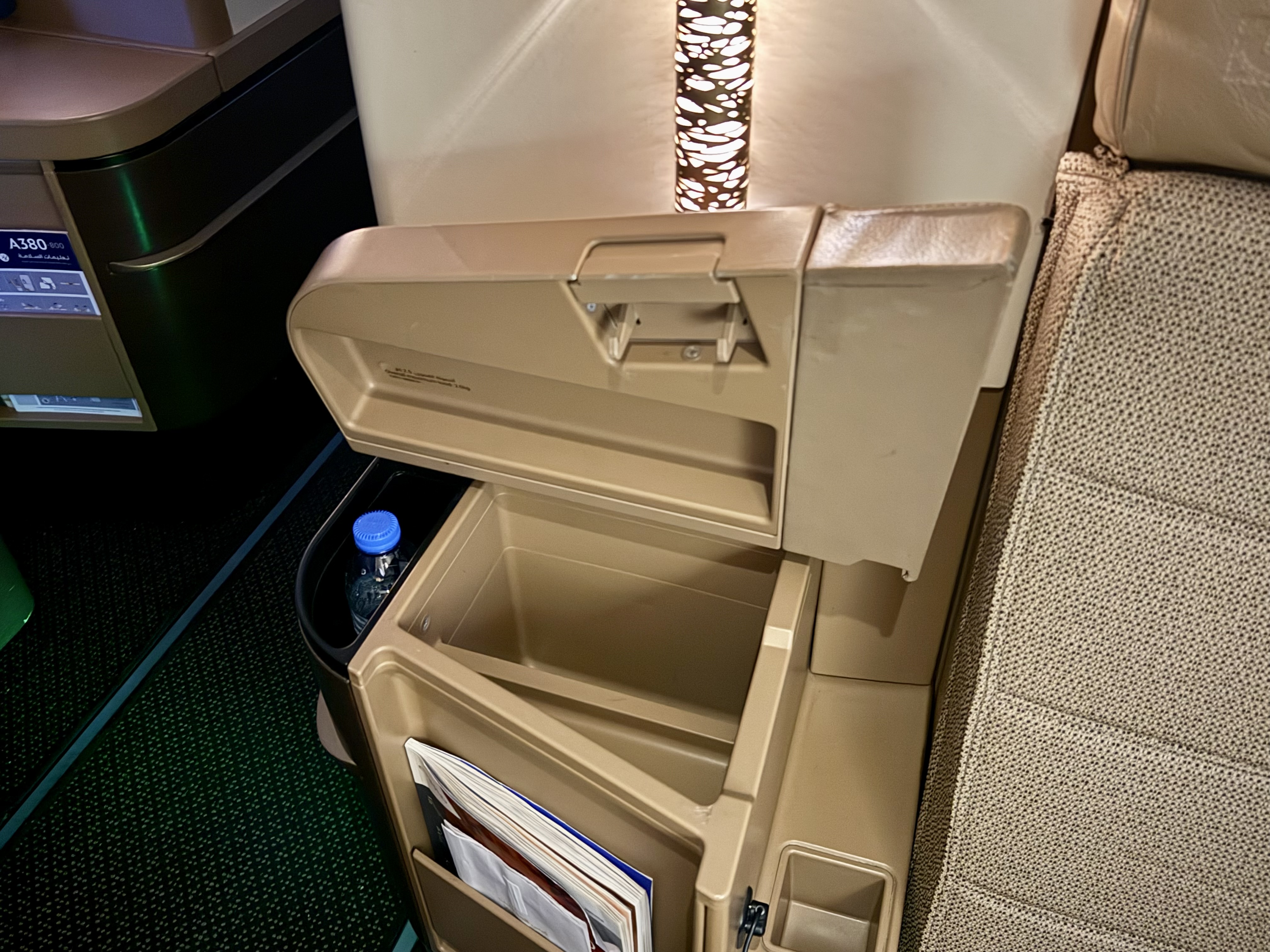 Etihad A380 Business Class storage area Etihad A380 Business Class storage area
