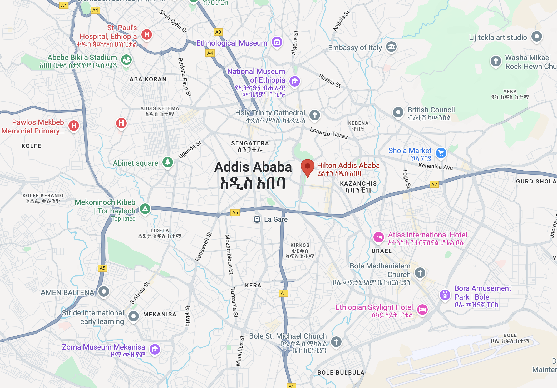 Hilton Addis Ababa location