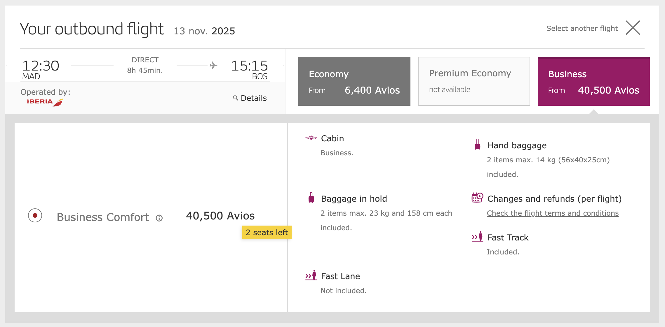 Iberia MAD BOS business class using Avios Iberia MAD BOS business class using Avios