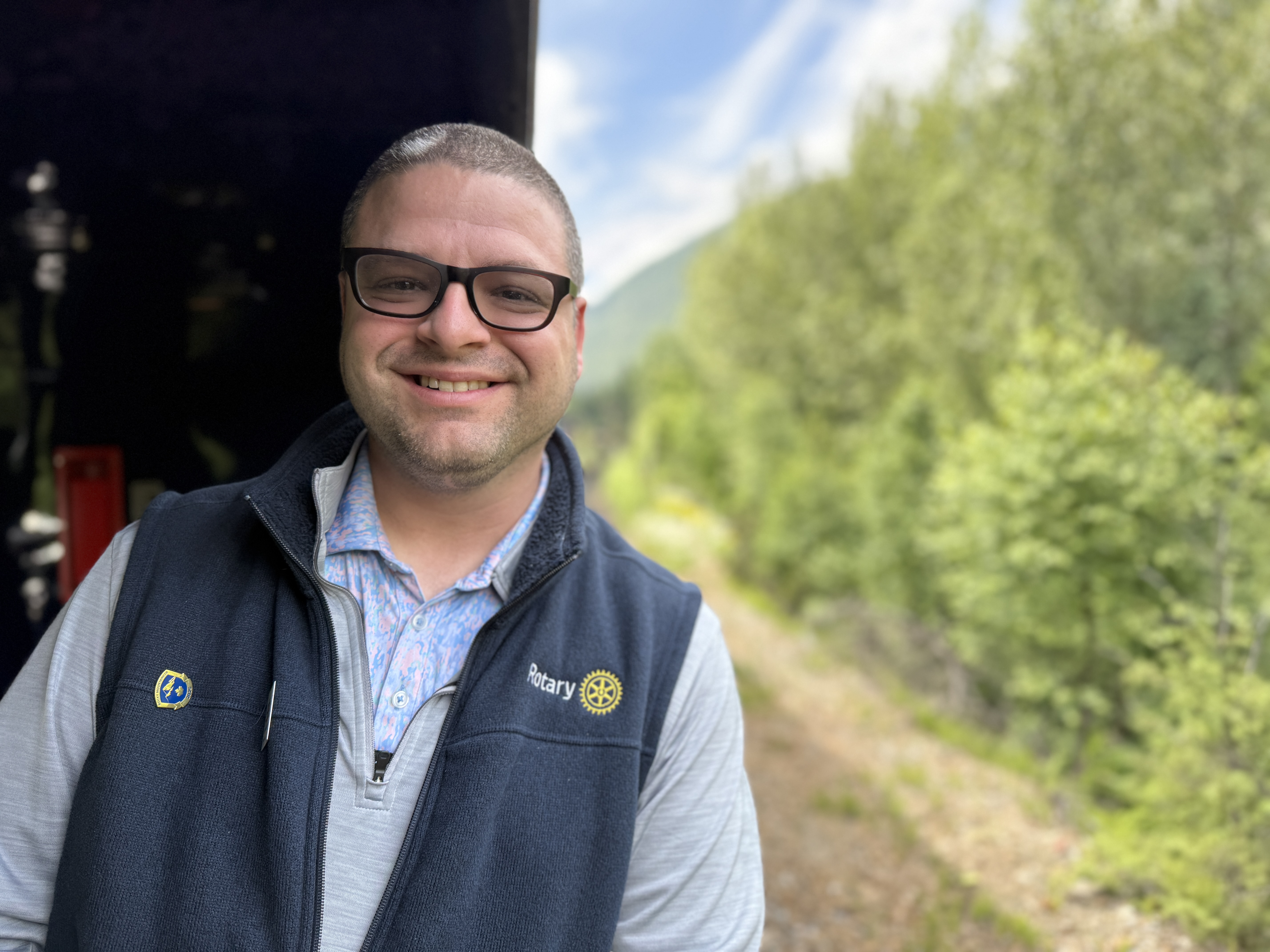 Jamie on the Open Air Deck on the Rocky Mountaineer