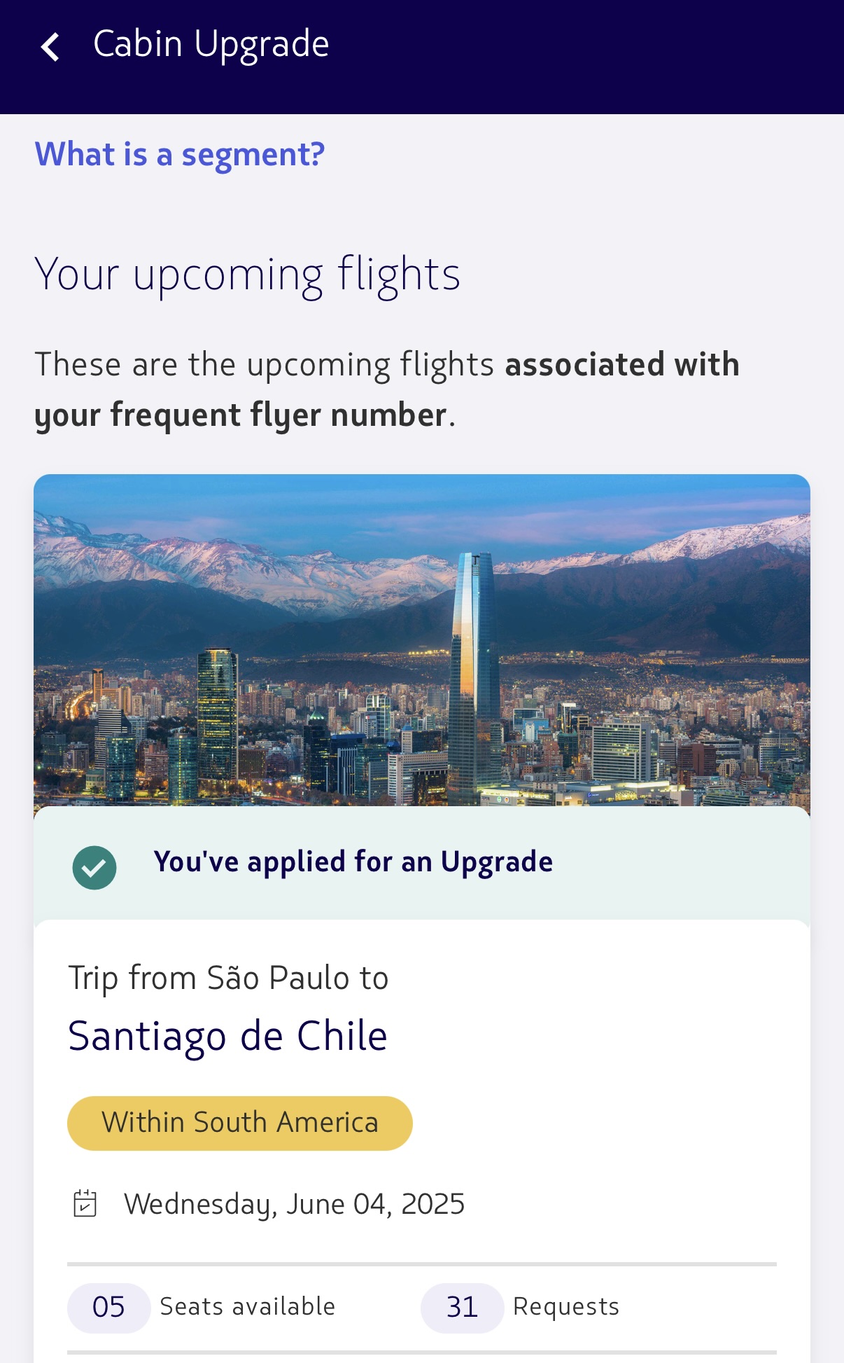 LATAM cabin upgrade screenshot
