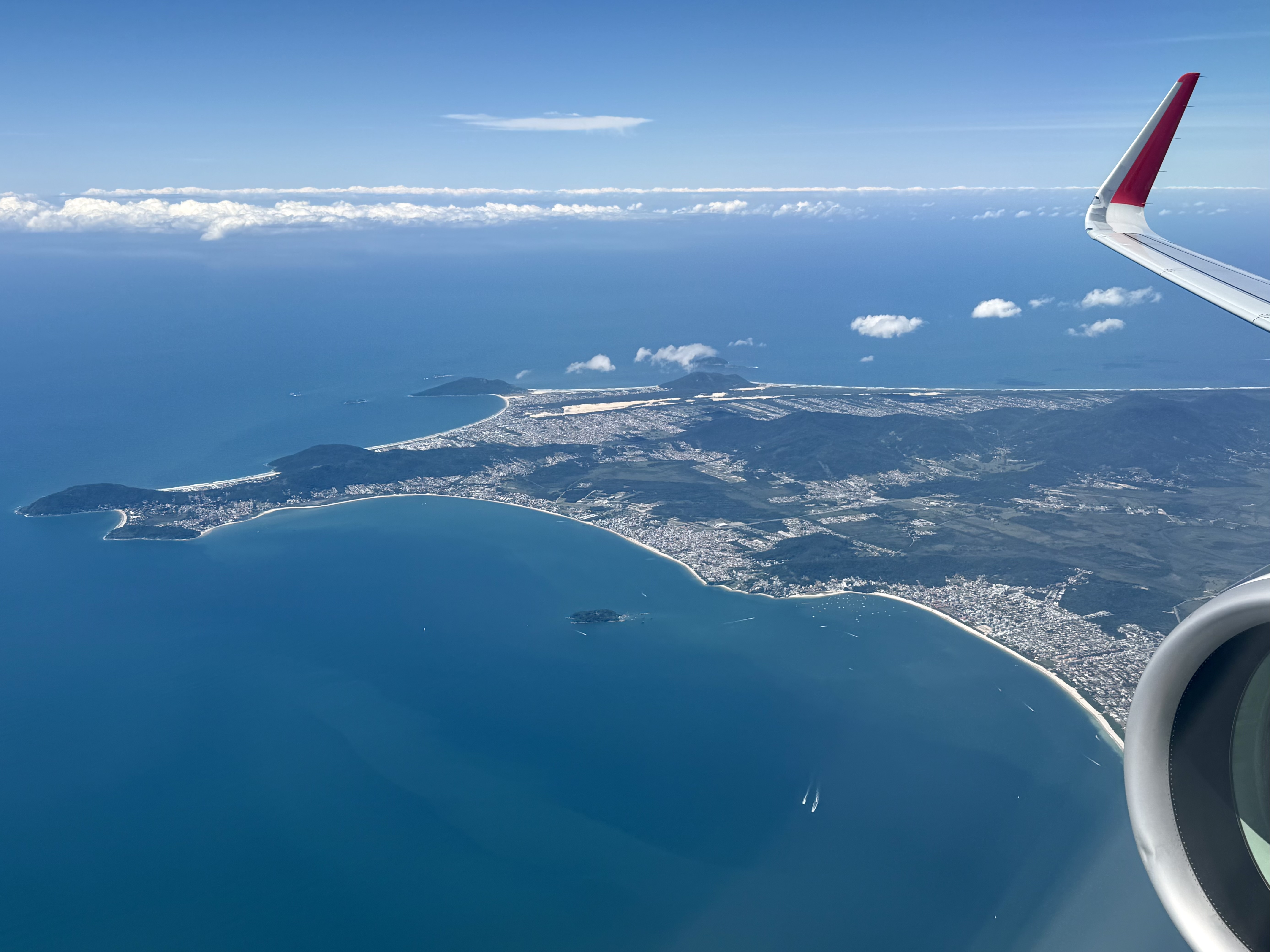 LATAM wing view over Florianopolis Brazil