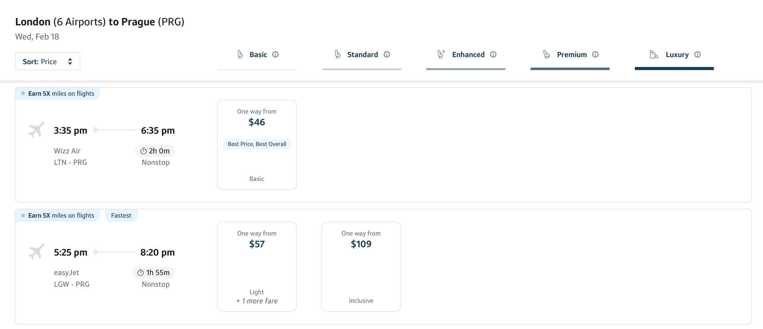 Low Cost Carriers on Capital One Travel
