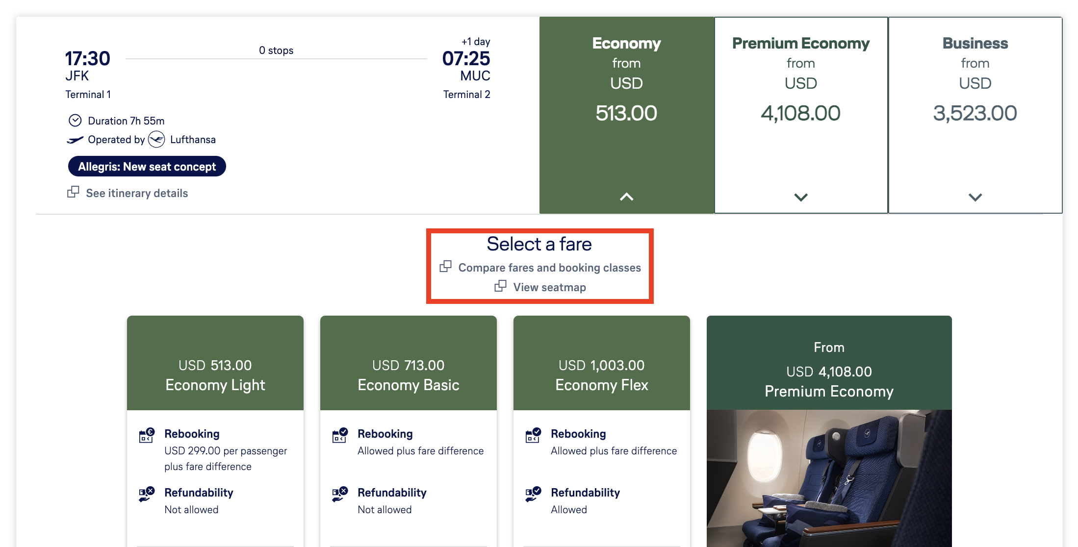 Lufthansa view fare classes Lufthansa view fare classes