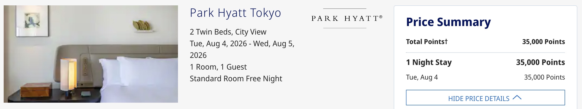 Park Hyatt Tokyo availability February 2026 Park Hyatt Tokyo 35k