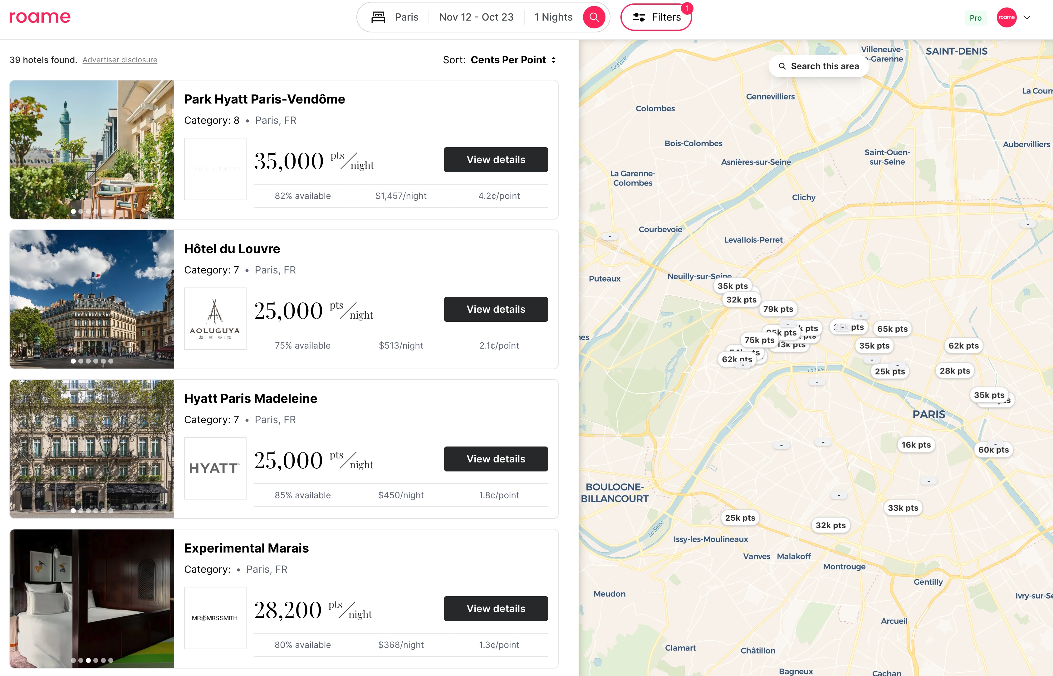 Roame Hotels List and Map Feature Roame Hotels List and Map Feature