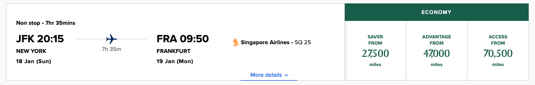 Singapore Airlines JFK FRA Y Award Singapore Airlines JFK FRA Y Award