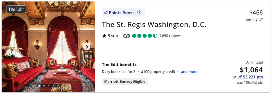 St. Regis Washington D.C. Points Boost Rates St. Regis Washington D.C. Points Boost Rates