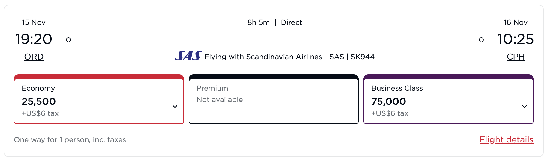 Virgin Atlantic redemption SAS ORD CPH