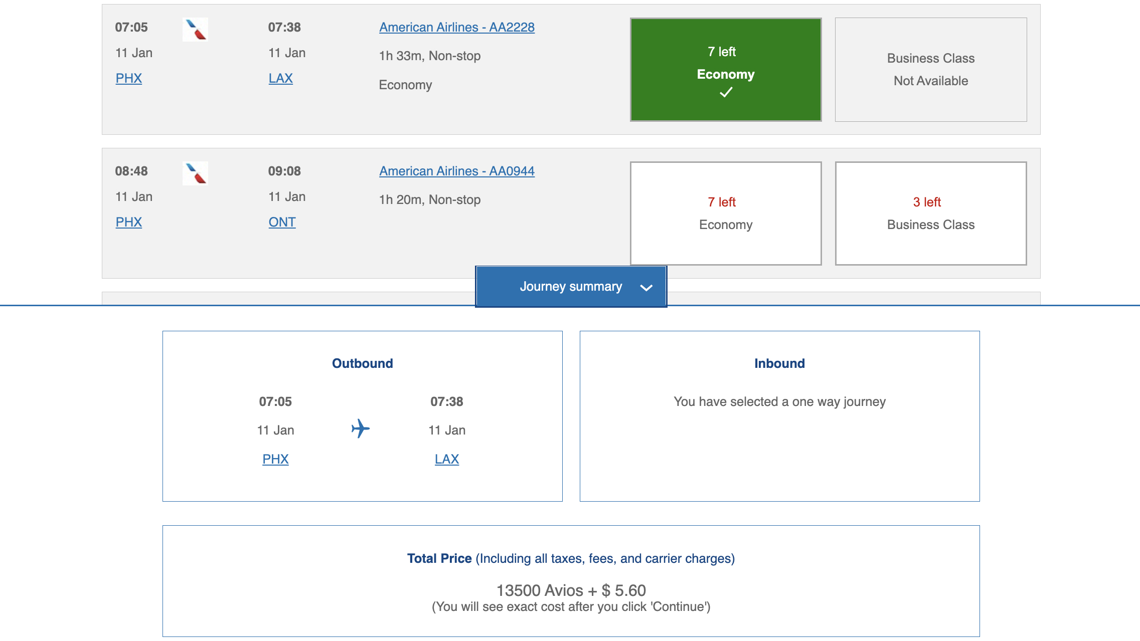 British Airways Avios Pricing ba avios phx lax award