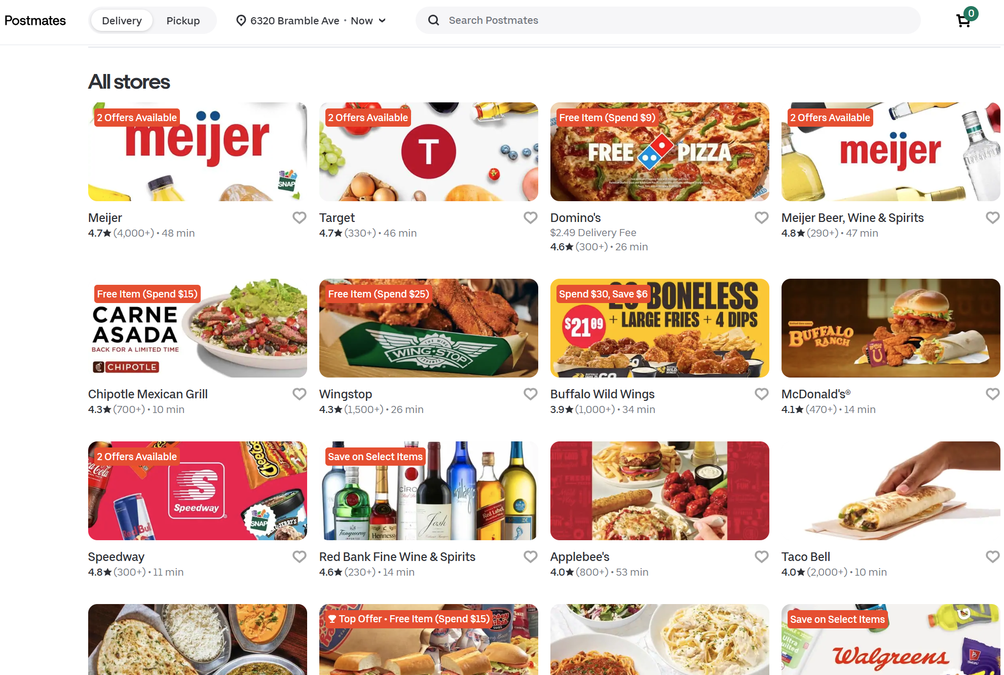 Postmates main page Postmates main page