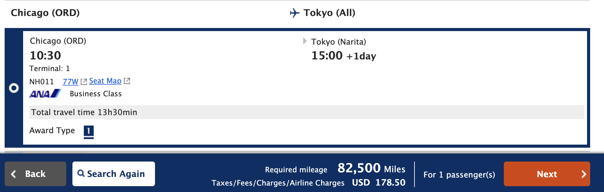 ANA Mileage Club ORD TYO business class ANA Mileage Club ORD TYO business class