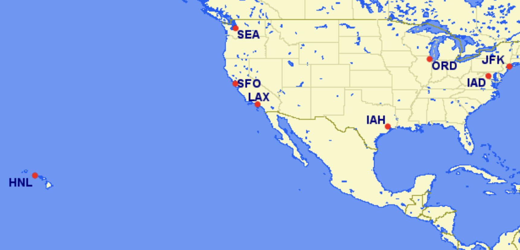 ANA map US airports ANA map US airports