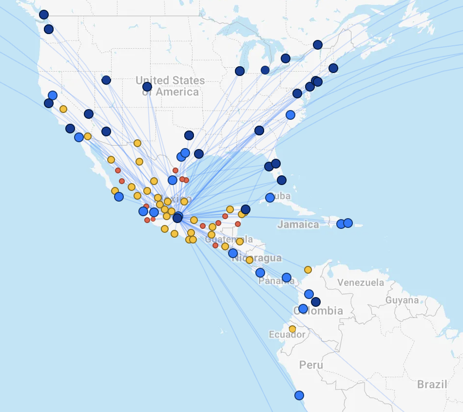 Aeromexico route map Aeromexico route map