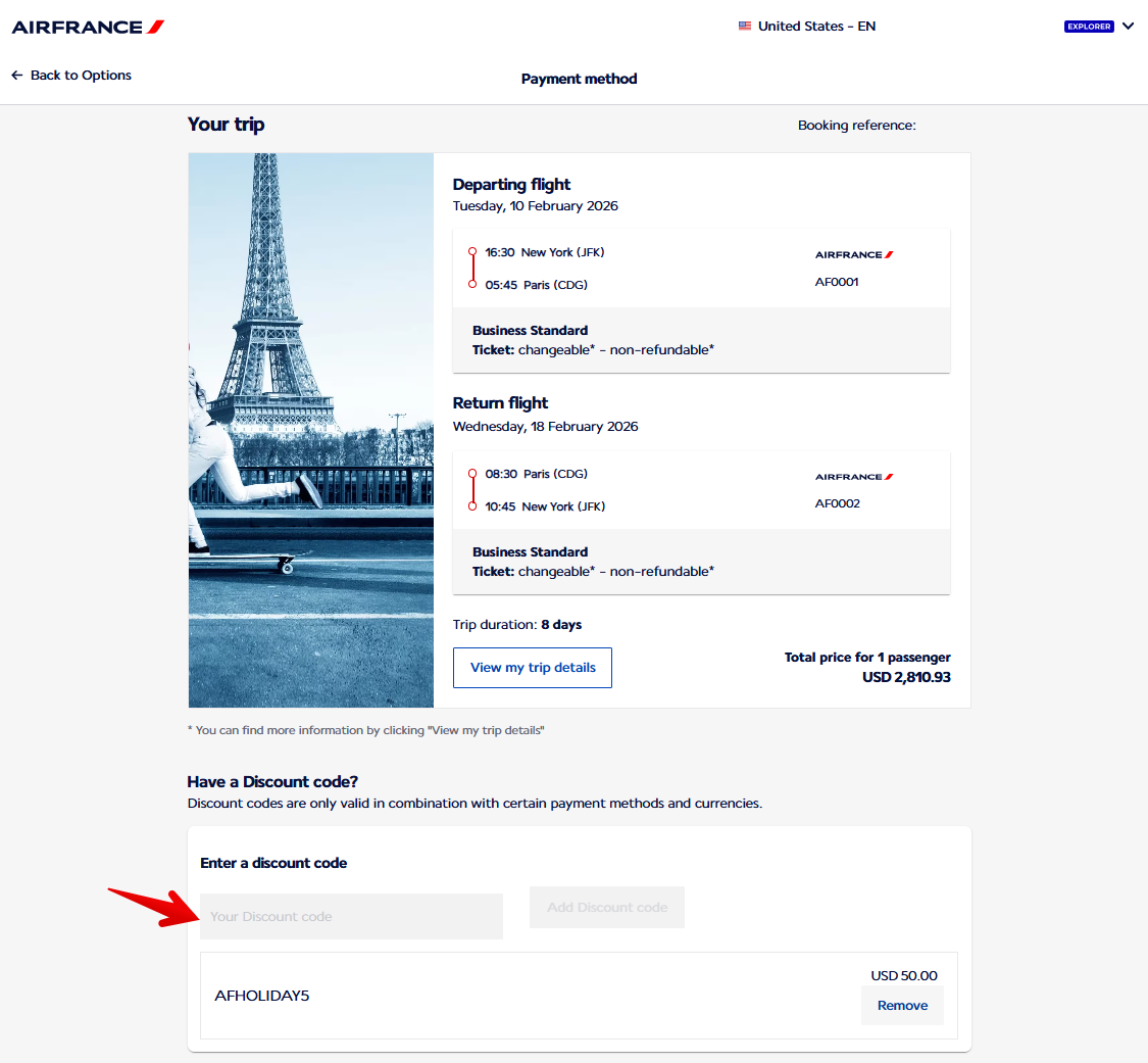 Air France AFHOLIDAY5 discount Air France AFHOLIDAY5 discount