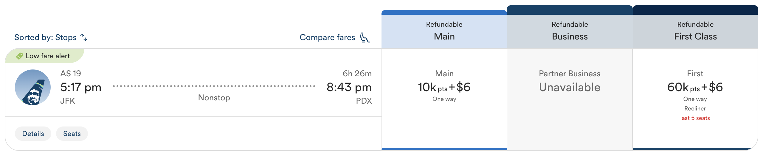 Alaska Atmos Rewards redemption JFK PDX Alaska Atmos Rewards redemption JFK PDX