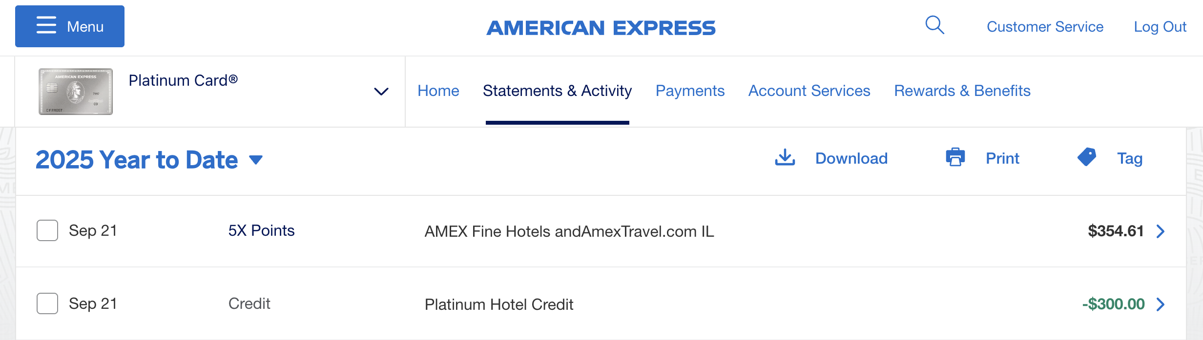 Amex Platinum Fine Hotels Resorts statement credit Amex Platinum Fine Hotels Resorts statement credit