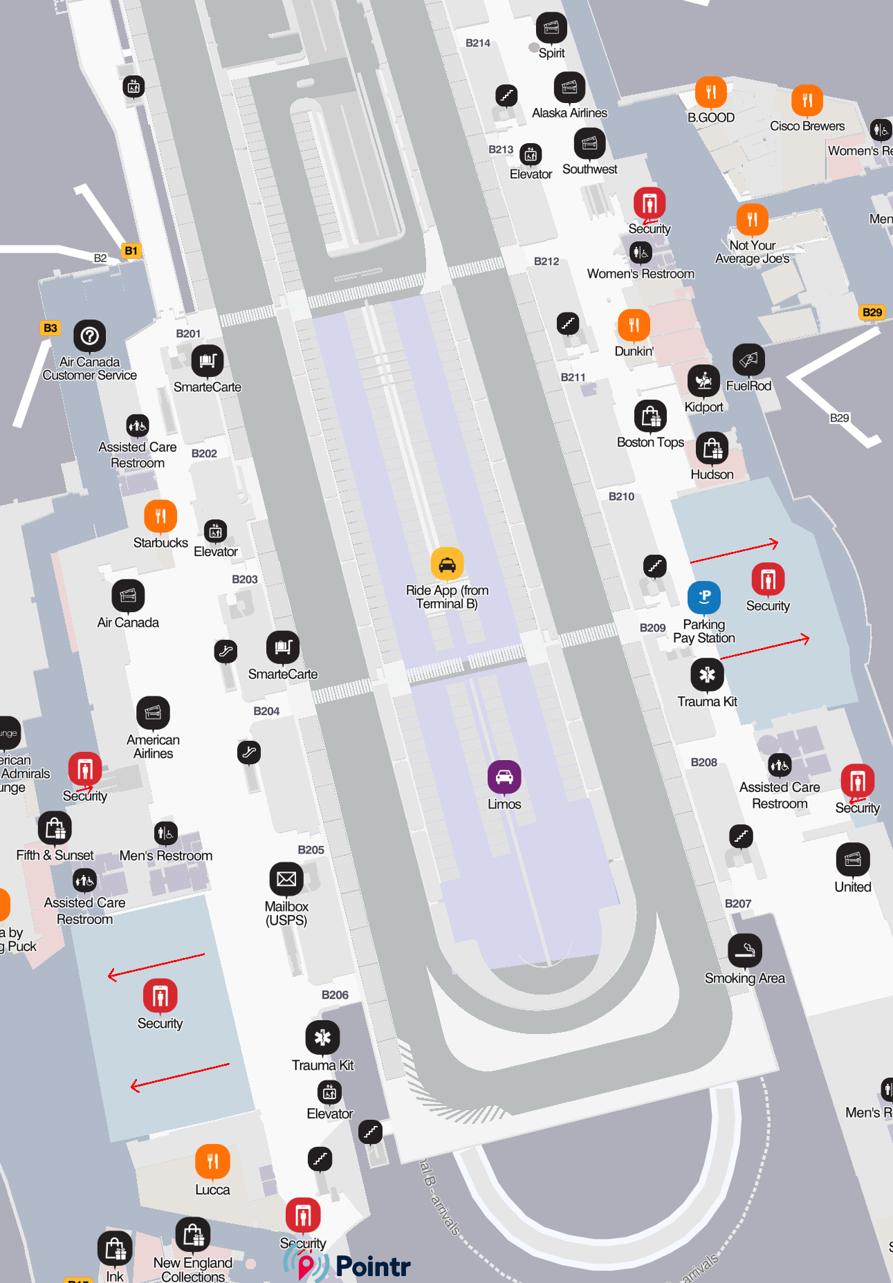 BOS Terminal B Departures Boston Logan International Airport Terminal B Level 2