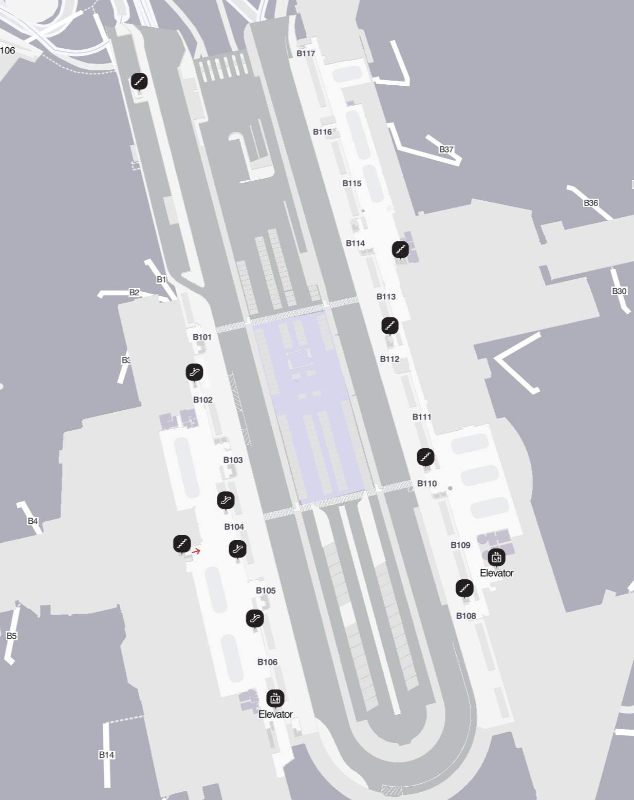 BOS Terminal B Arrivals Boston Logan International Airport Terminal B level 1