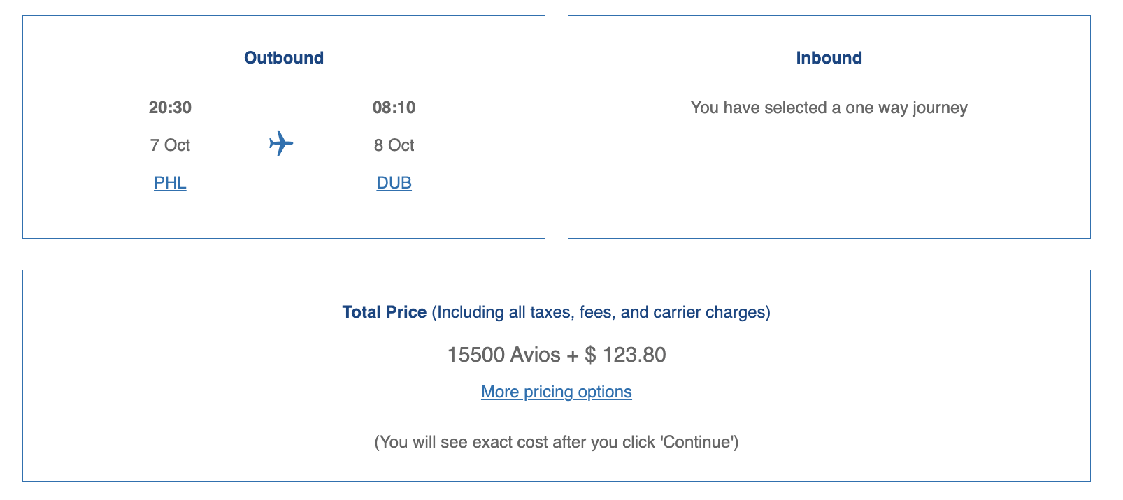 British Airways Avios PHL DUB British Airways Avios PHL DUB