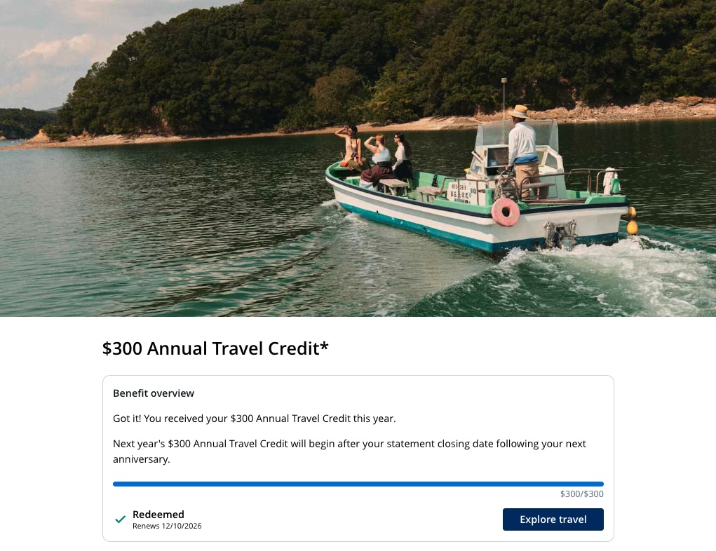 Screenshot of Chase Sapphire Reserve Business card annual travel credit