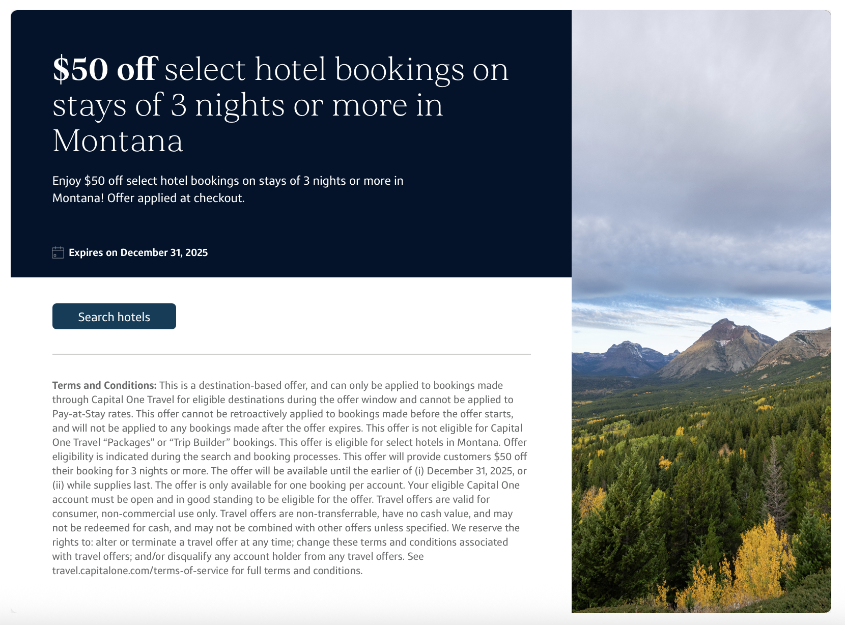 Capital One Travel offer for hotels in Montana