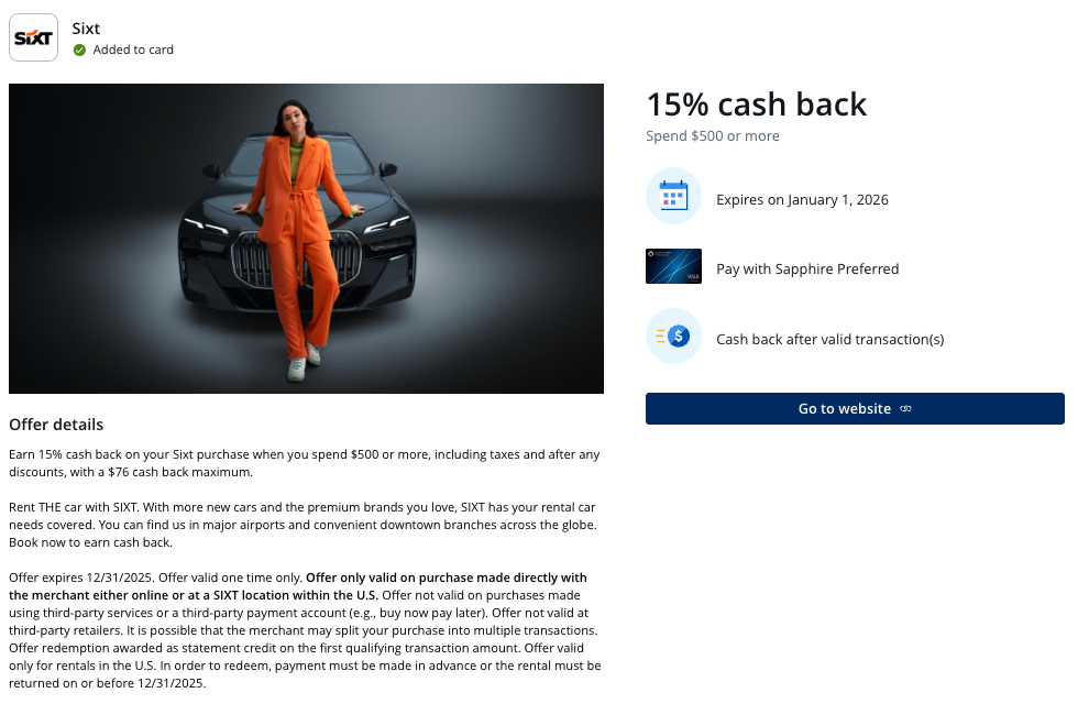 Chase Offer SIXT December 2025 Chase Offer SIXT December 2025