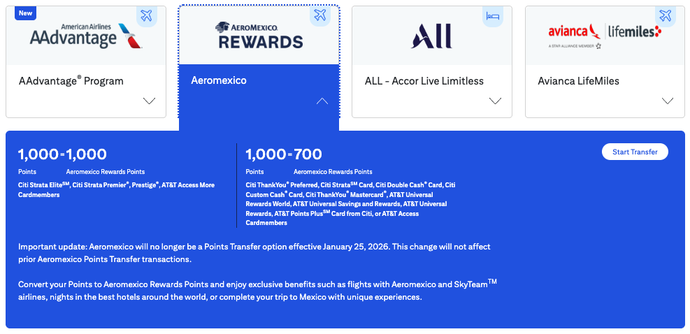 Citi transfer message Aeromexico ending