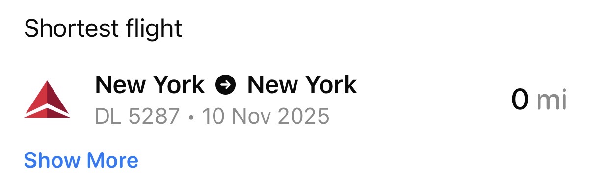 Screenshot Delta JFK to JFK