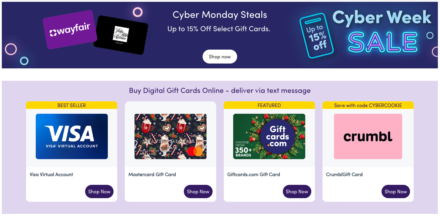 GiftCards.com Cyber Monday 2025 sale