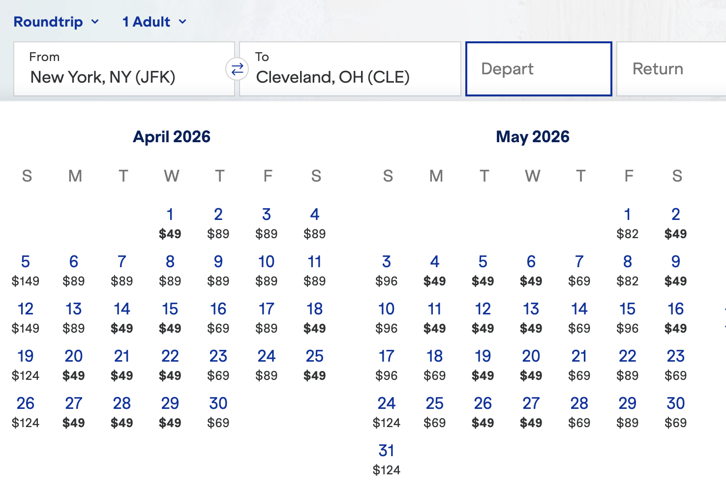 JFK CLE JetBlue Cash