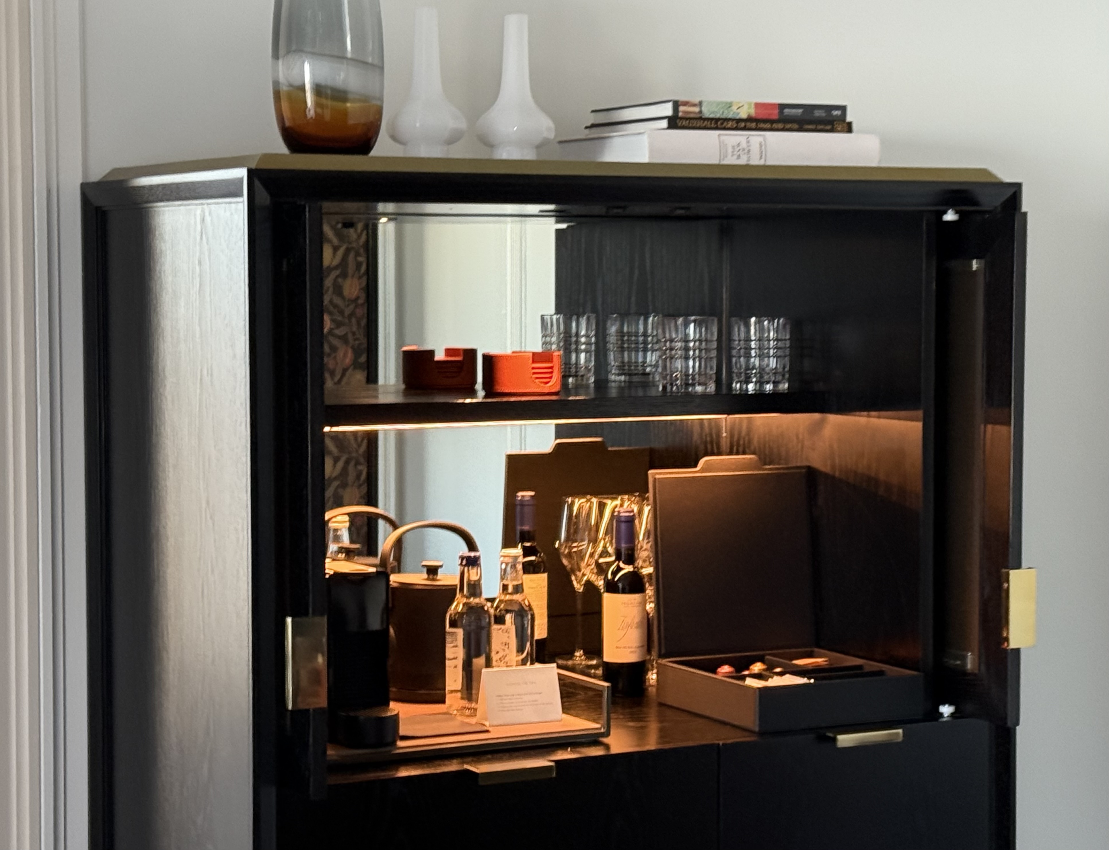 Park Hyatt London River Thames bedroom cabinet and mini bar Park Hyatt London River Thames bedroom cabinet and mini bar