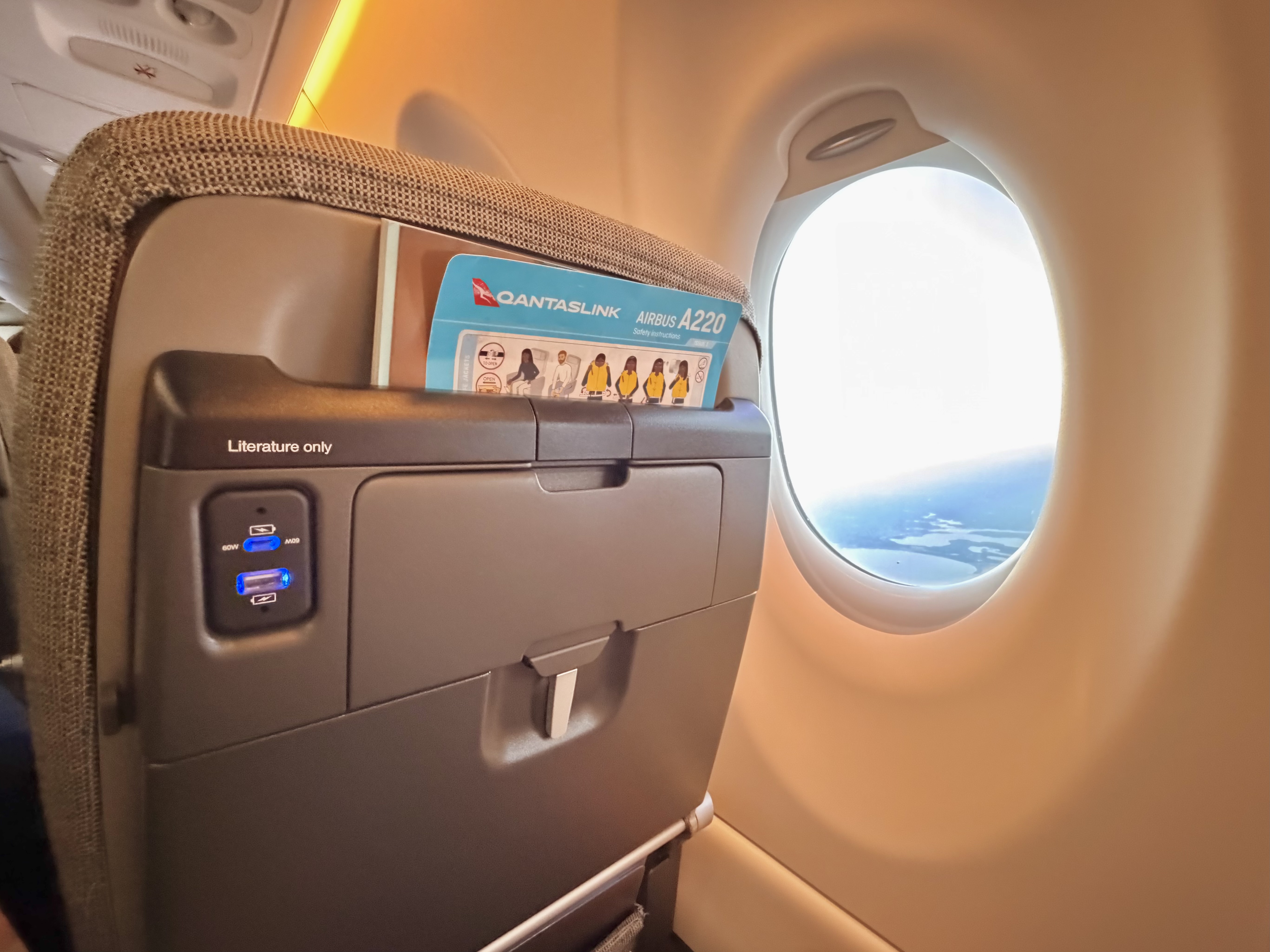 Qantas Airbus A220 economy seat back Qantas Airbus A220 economy seat back