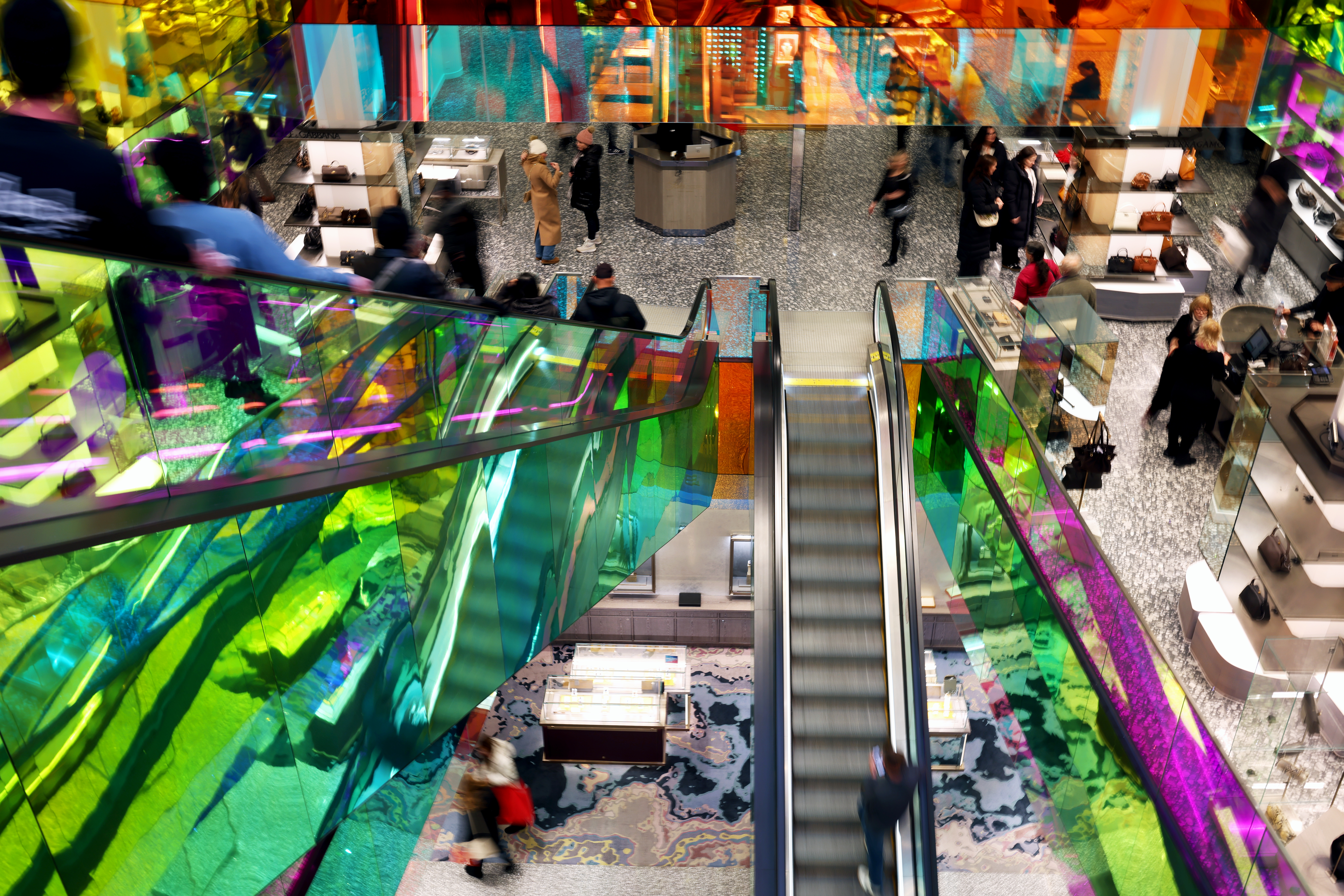 Saks Fifth Avenue NYC shopping escalators Saks Fifth Avenue NYC shopping escalators