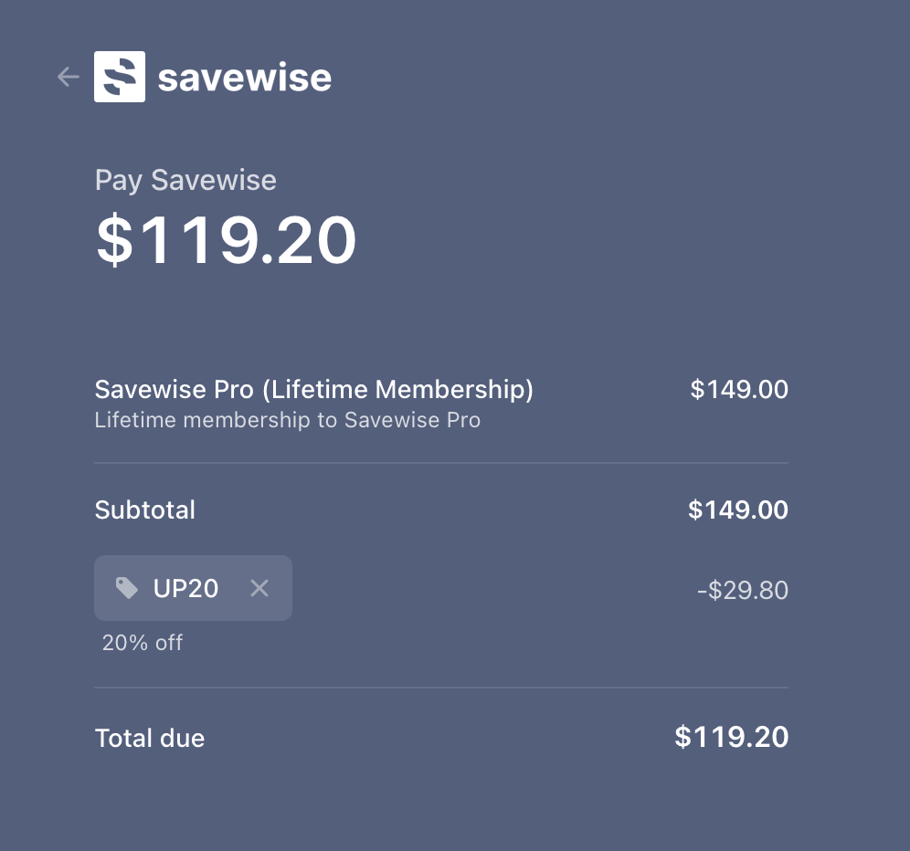 Savewise lifetime membership with promo code