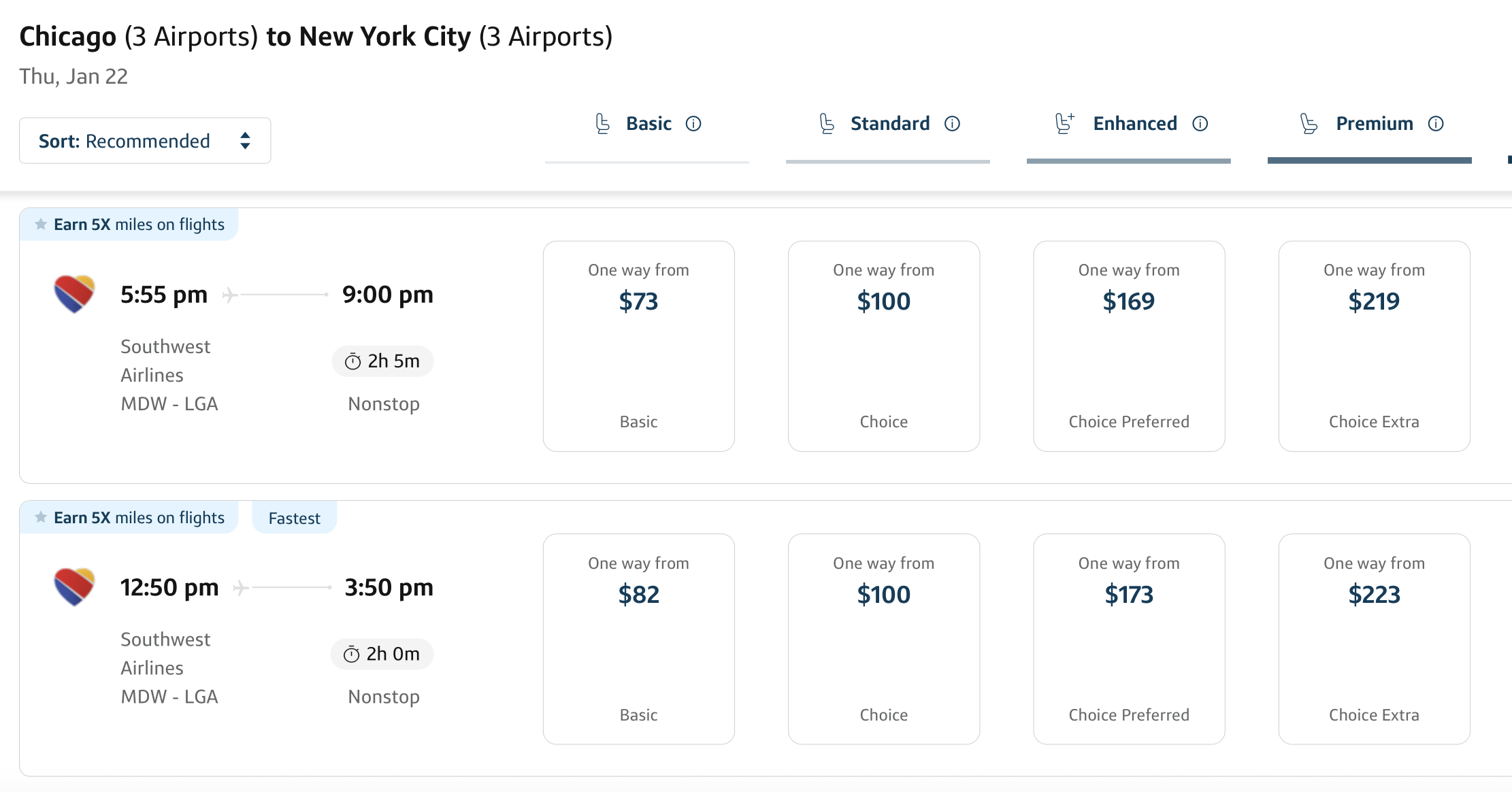 Southwest Airlines flights in Capital One Business Travel
