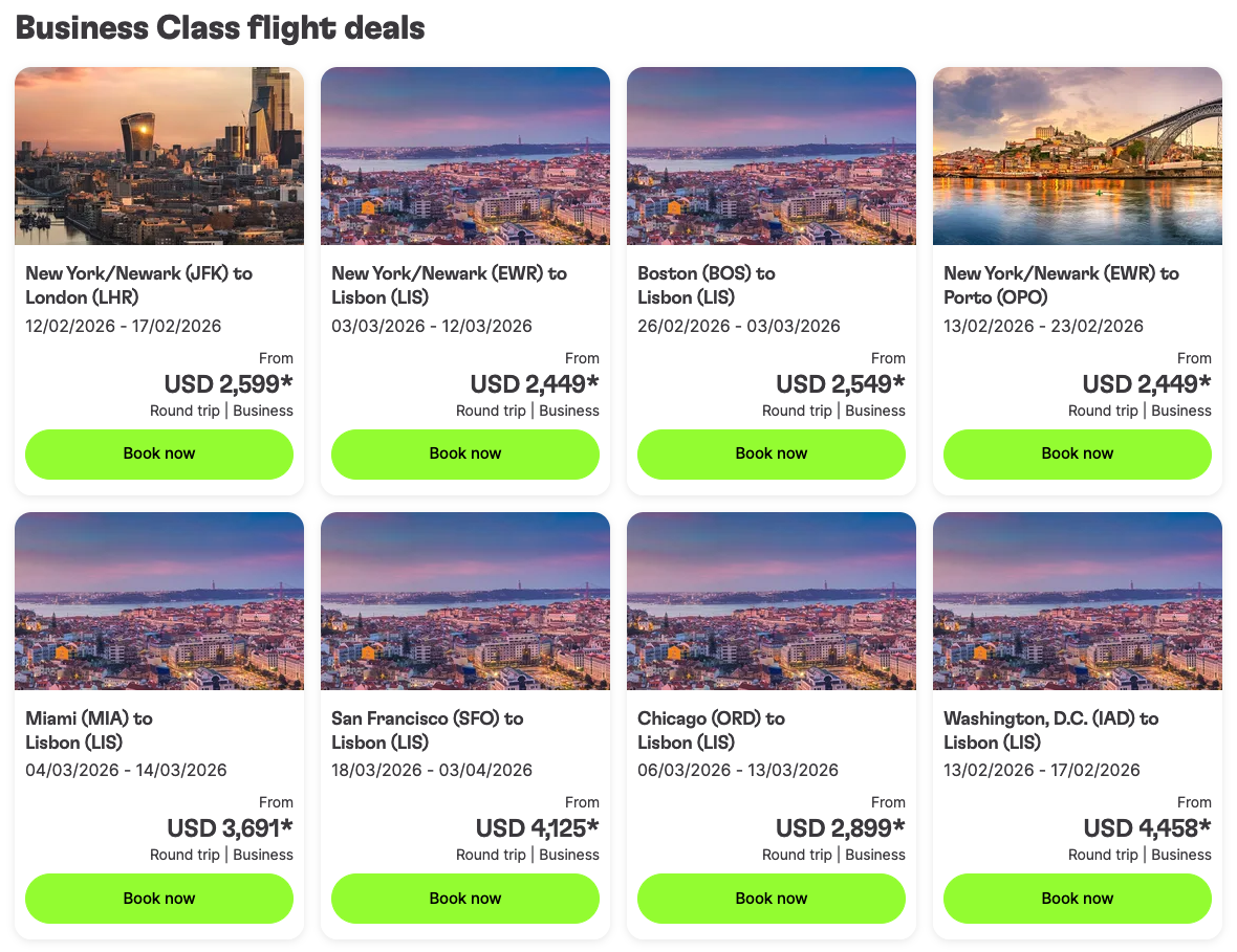 TAP Portugual January 13 2026 business fares TAP Portugual January 13 2026 business fares