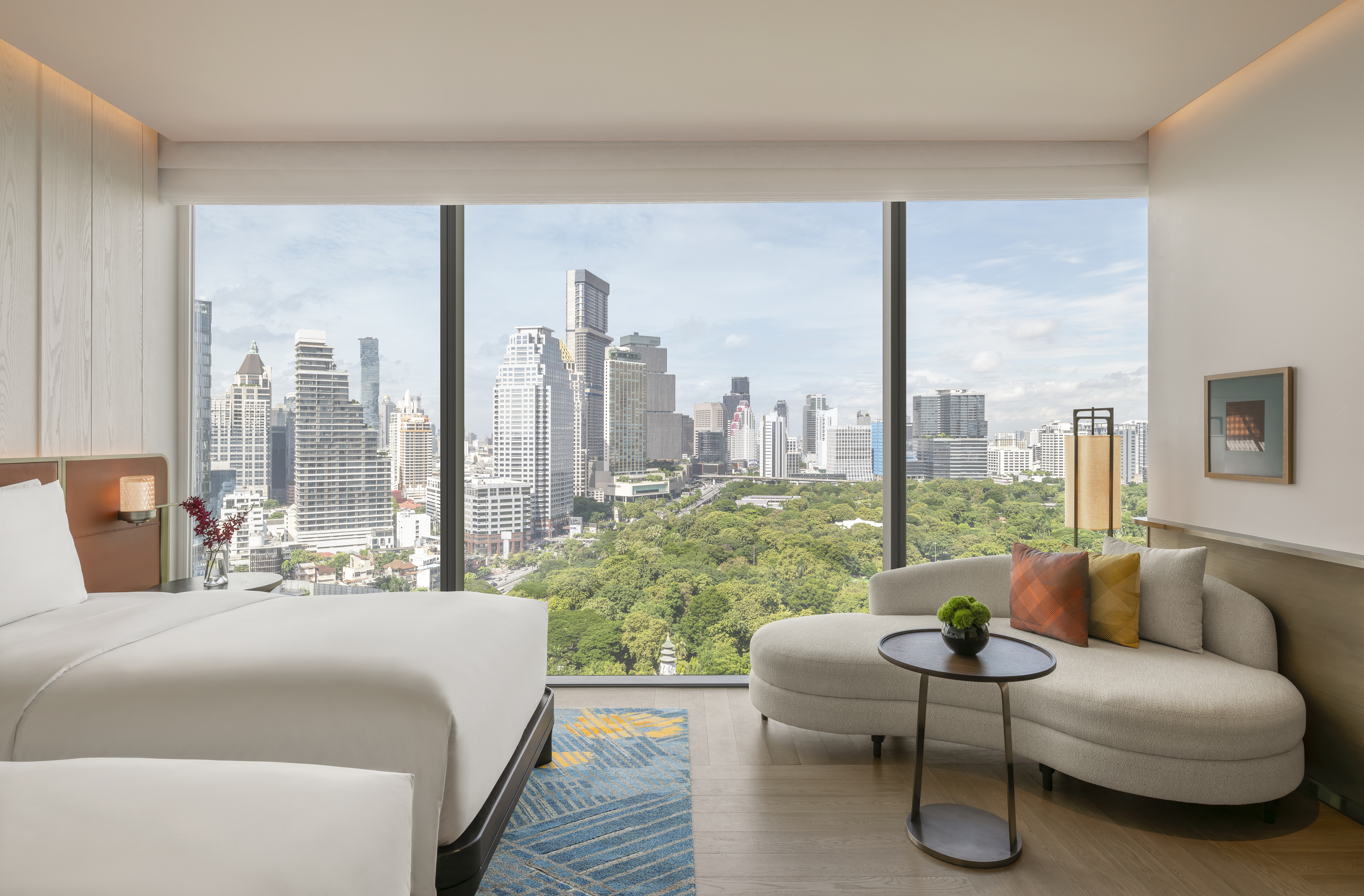 Twin Bed Park View Living Area