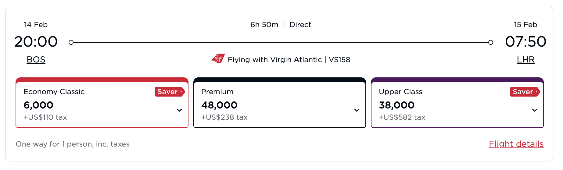 Virgin Atlantic Flying Club BOS LHR 6k economy Virgin Atlantic Flying Club BOS LHR 6k economy