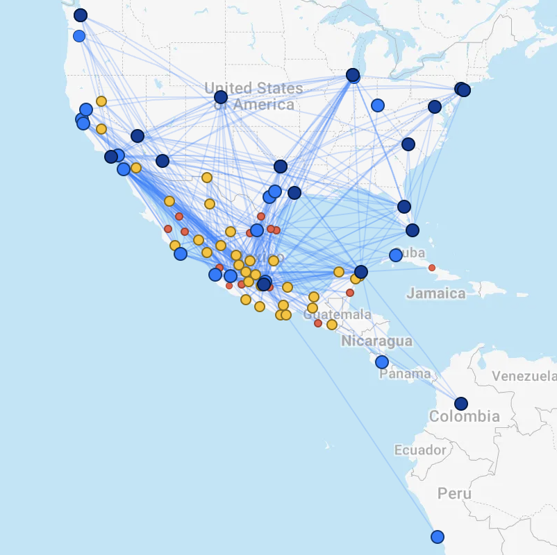 Viva and Volaris route map Viva and Volaris route map