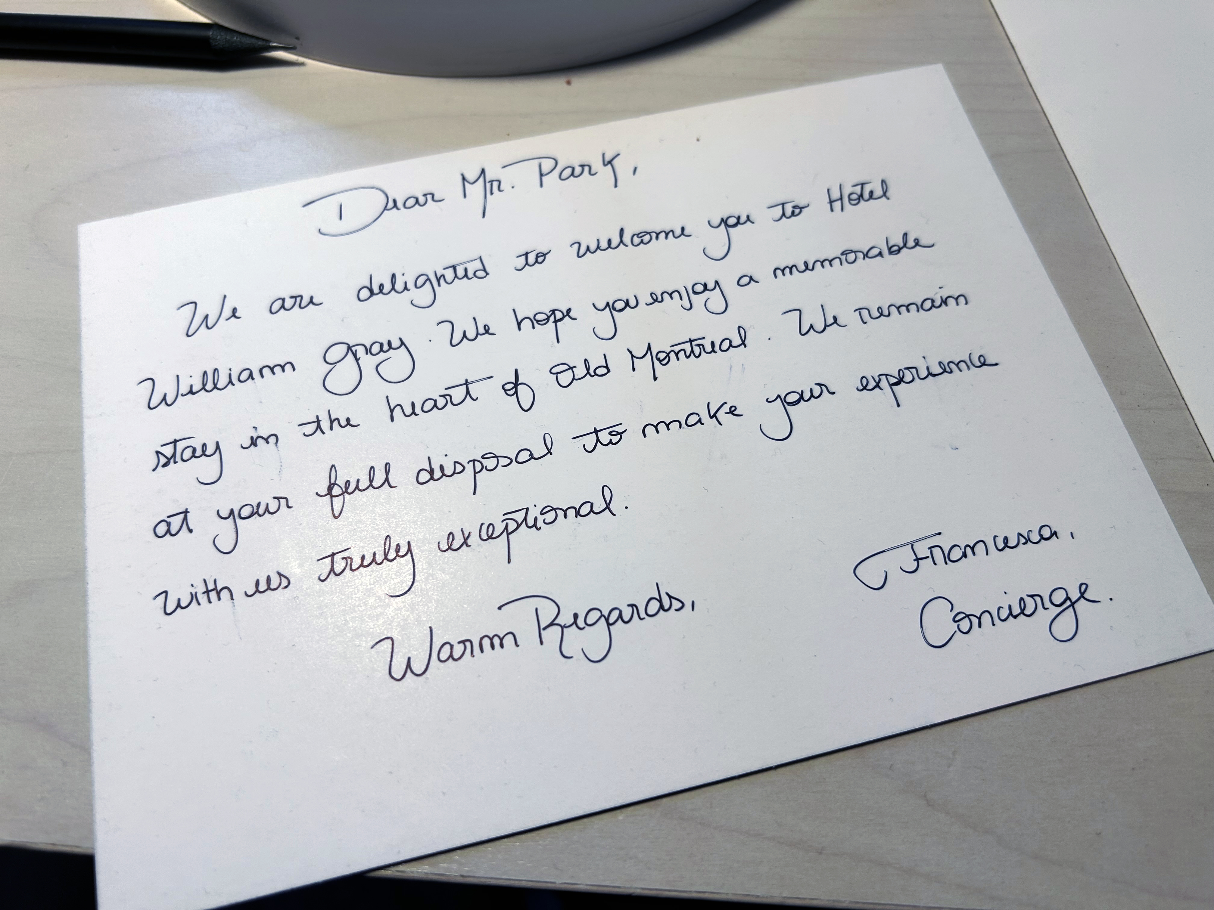 William Gray Montreal welcome letter William Gray Montreal welcome letter