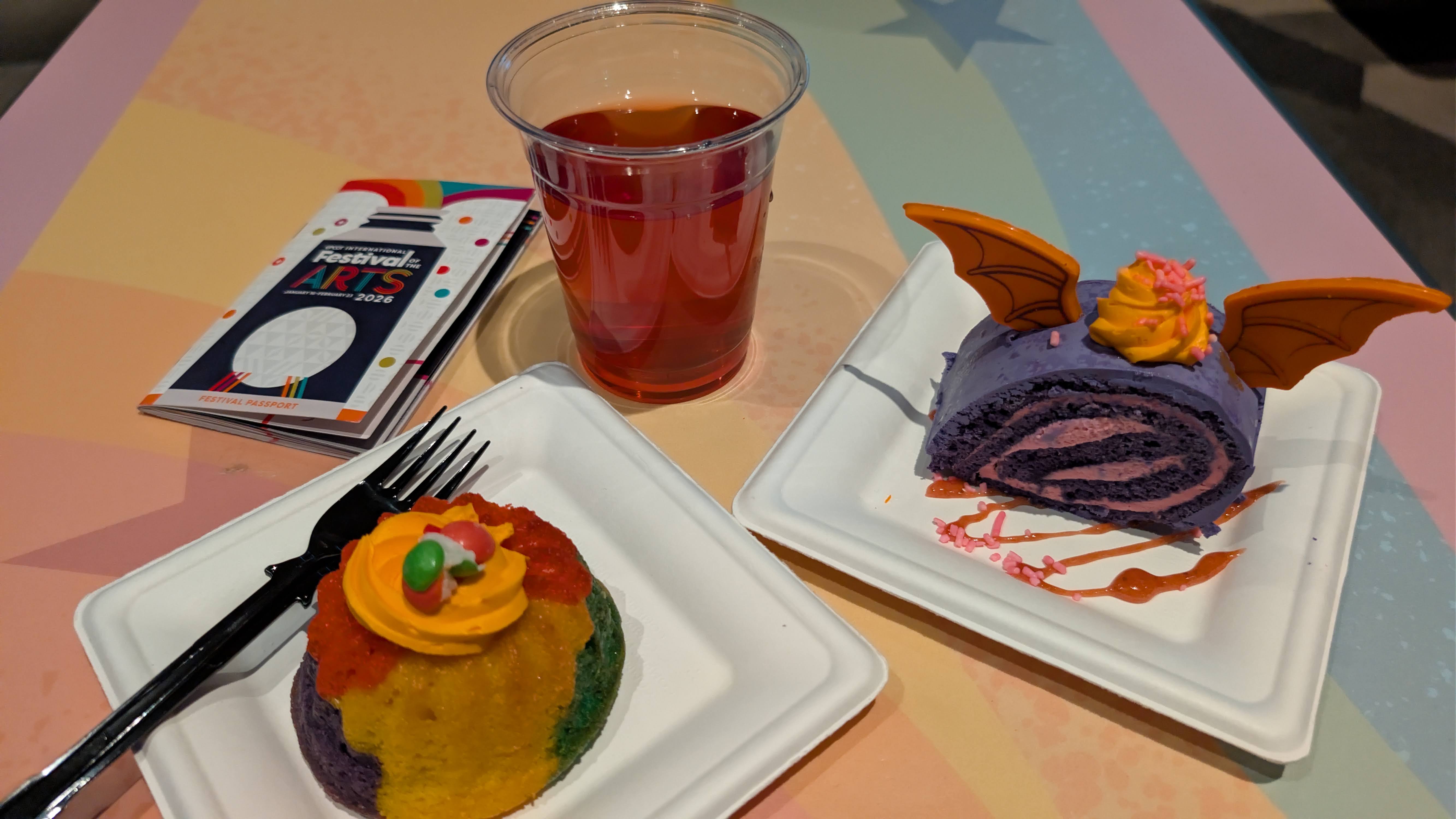 2026 EPCOT International Festival of the Arts Figment's Inspiration Station at the Odyssey Figment fantasty cake, color scheme cake, sour blonde ale